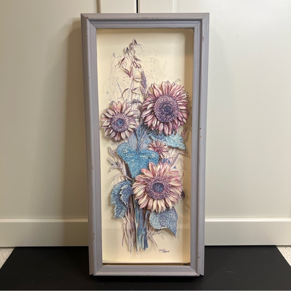 Vintage LOIS THAYER Paper Tole 3D Sunflower Art | Intricate, Detailed | Gorgeous